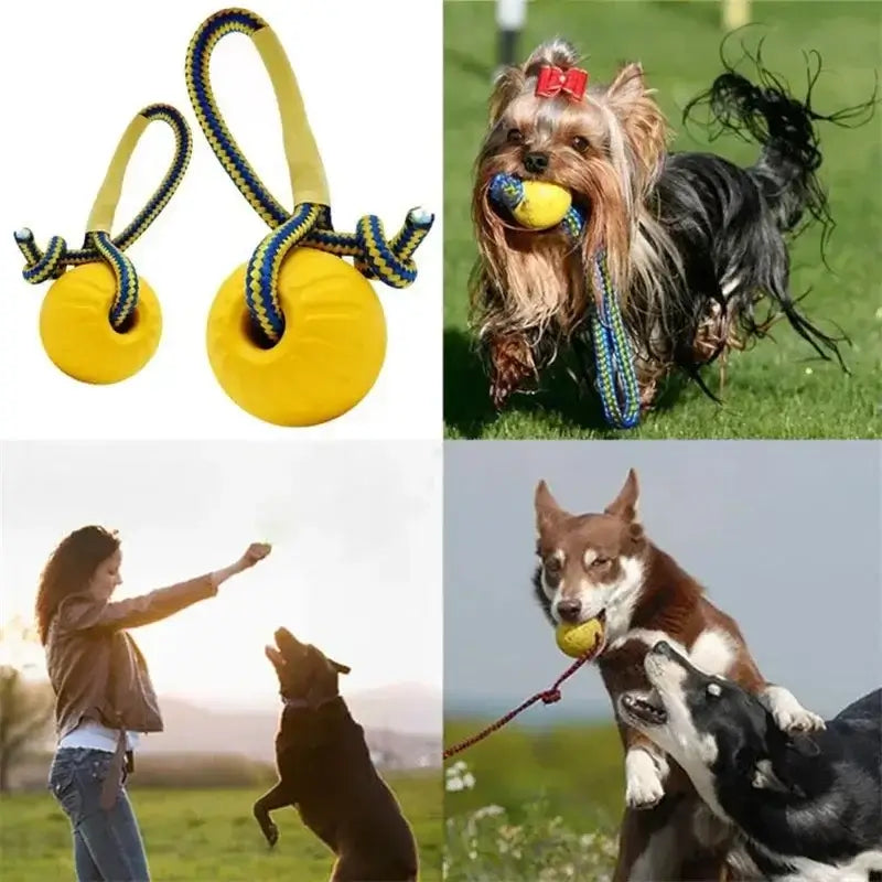 Indestructible Bite Resistant Ball Ring Toy with Rope Knot