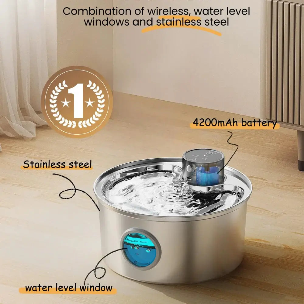 Automatic Stainless Steel 3.2L USB Rechargeable Pet Water Fountain
