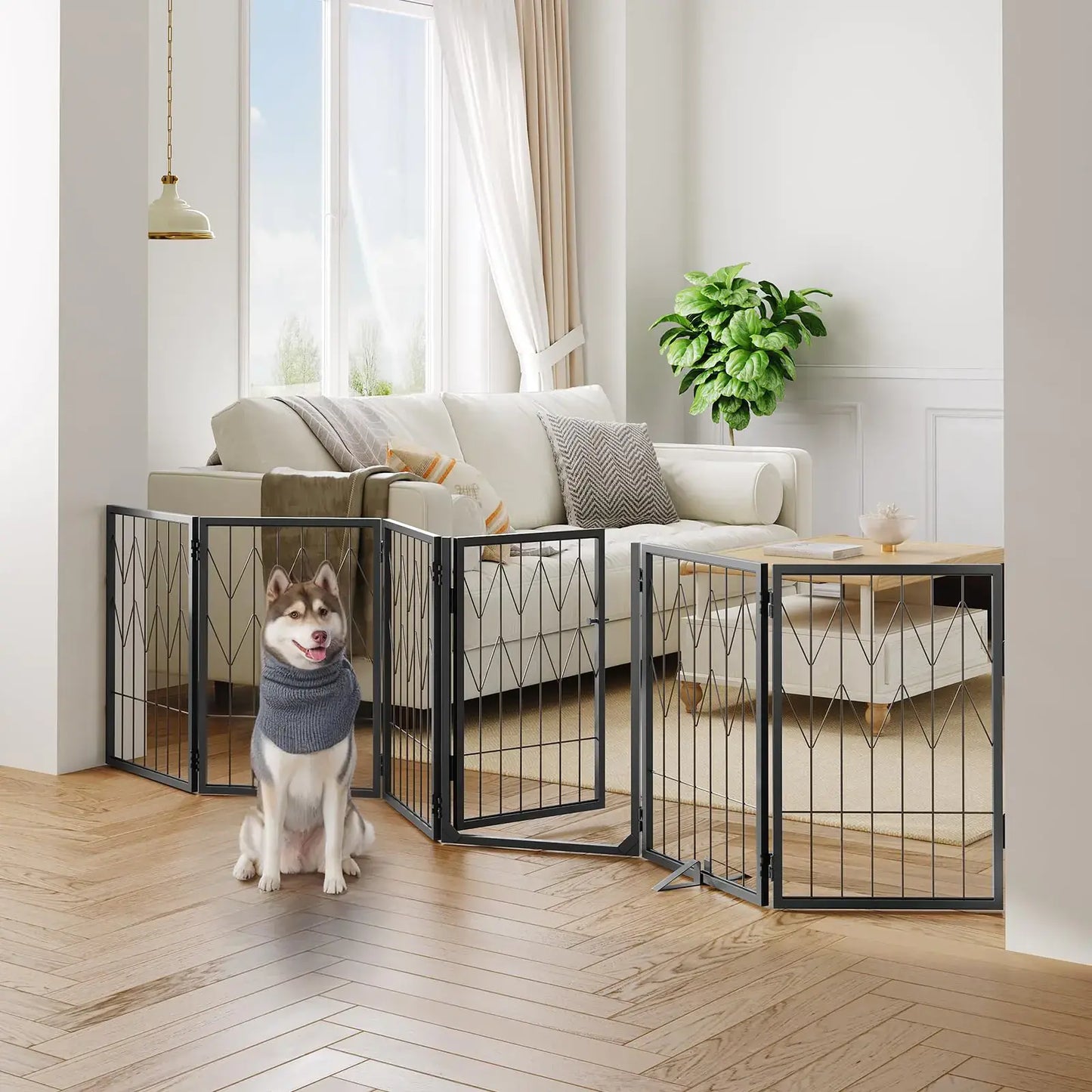 Barrière pour animaux de compagnie FlexiGuard à 6 panneaux avec porte