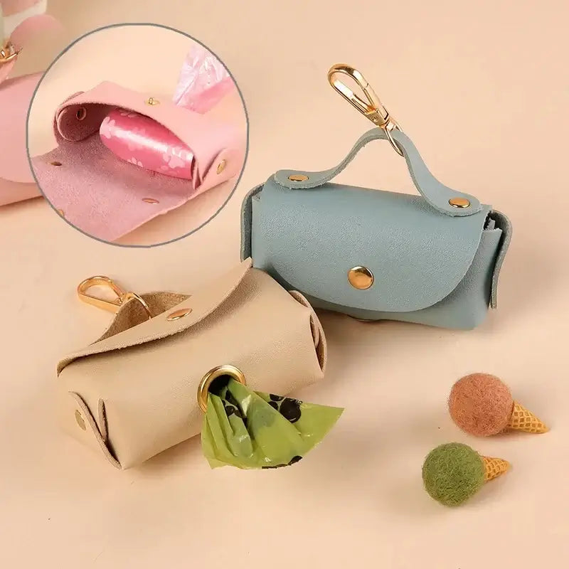 Stylish Leather Portable Dog Poop Bag Organizer