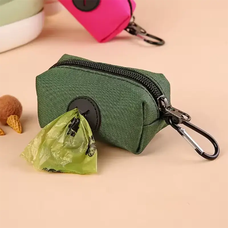 Canvas Dog Poop Bag Holder with Carabiner Clip