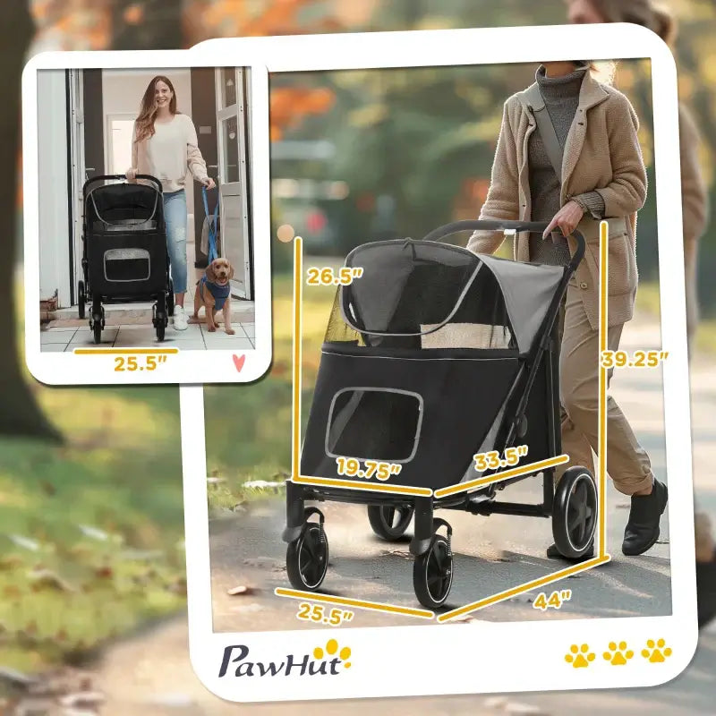 Poussette pliable pour chiens à pliage rapide avec rangement