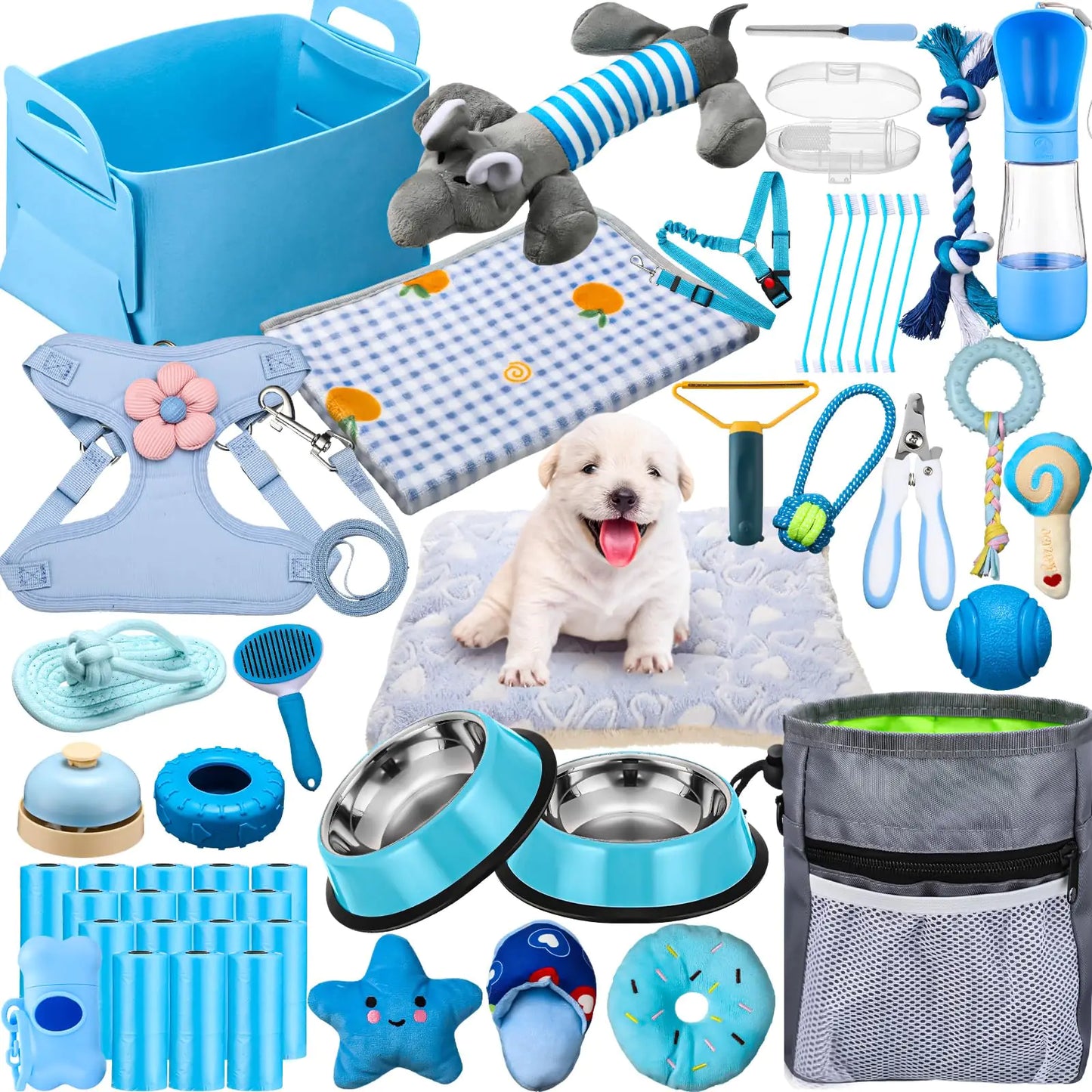 BlueJoy 50-Piece Puppy Care Kit for Small Dogs with Accessories and Essentials
