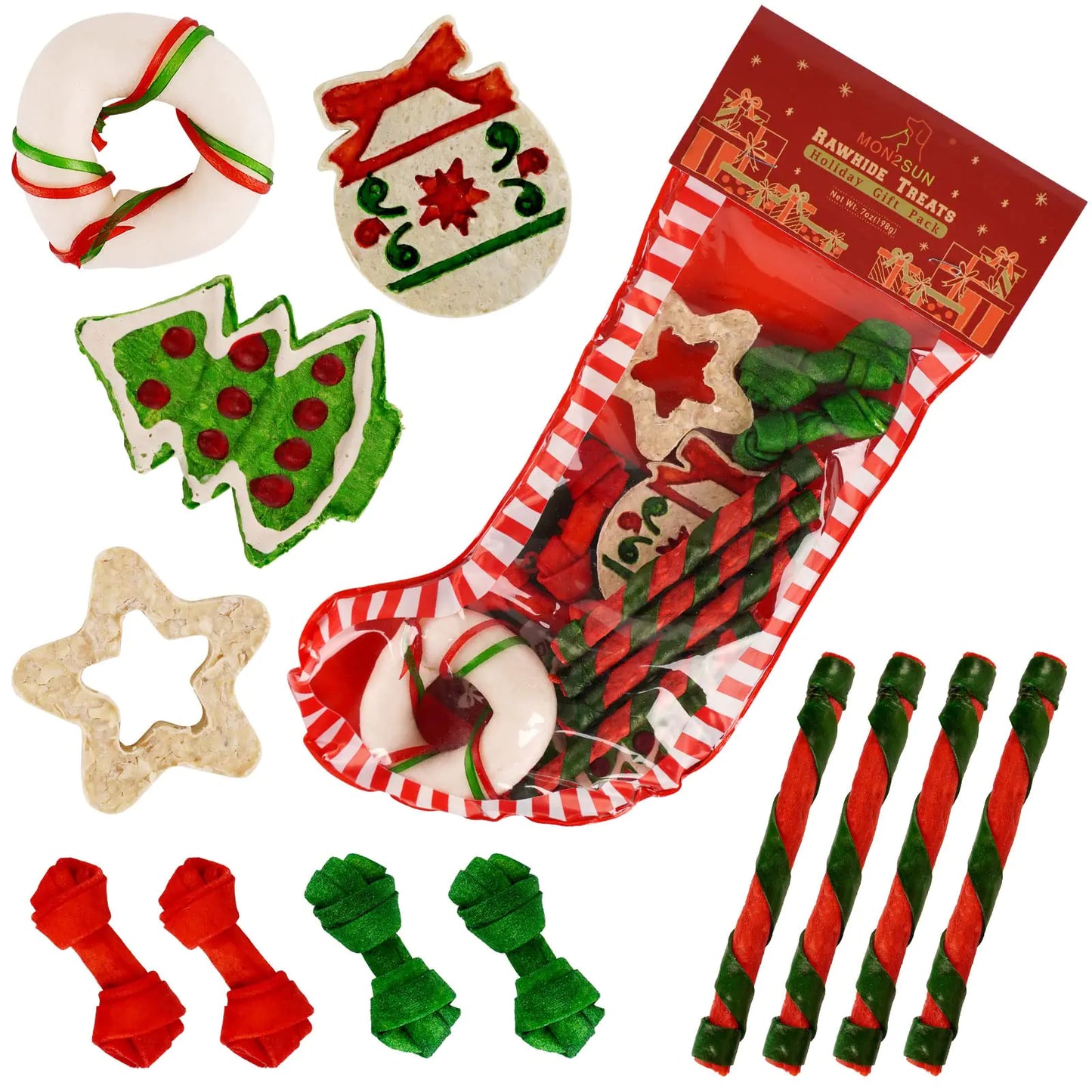 Christmas Festive Munch 12-Pack Rawhide for Small Dogs