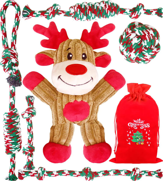 Festive Fun Dog Toy Bundle - 7 Pack Christmas Gift Set