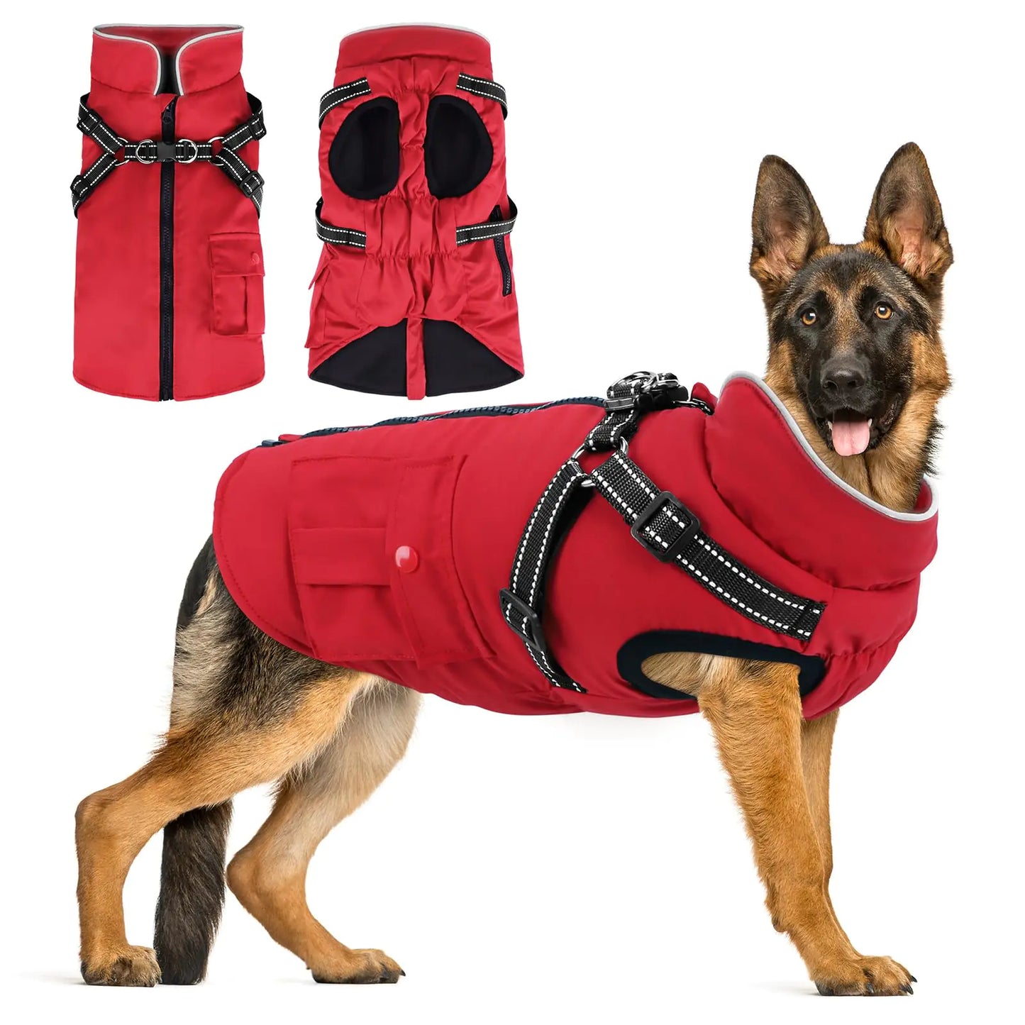 Reflective Winter Large Dog Jacket with Harness