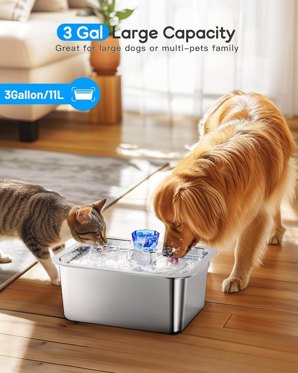 3 Gallon Extra Large Stainless Steel Dog Water Fountain-1