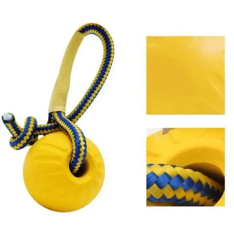 Indestructible Bite Resistant Ball Ring Toy with Rope Knot