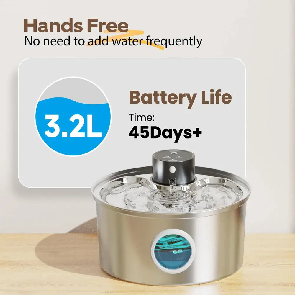 Automatic Stainless Steel 3.2L USB Rechargeable Pet Water Fountain
