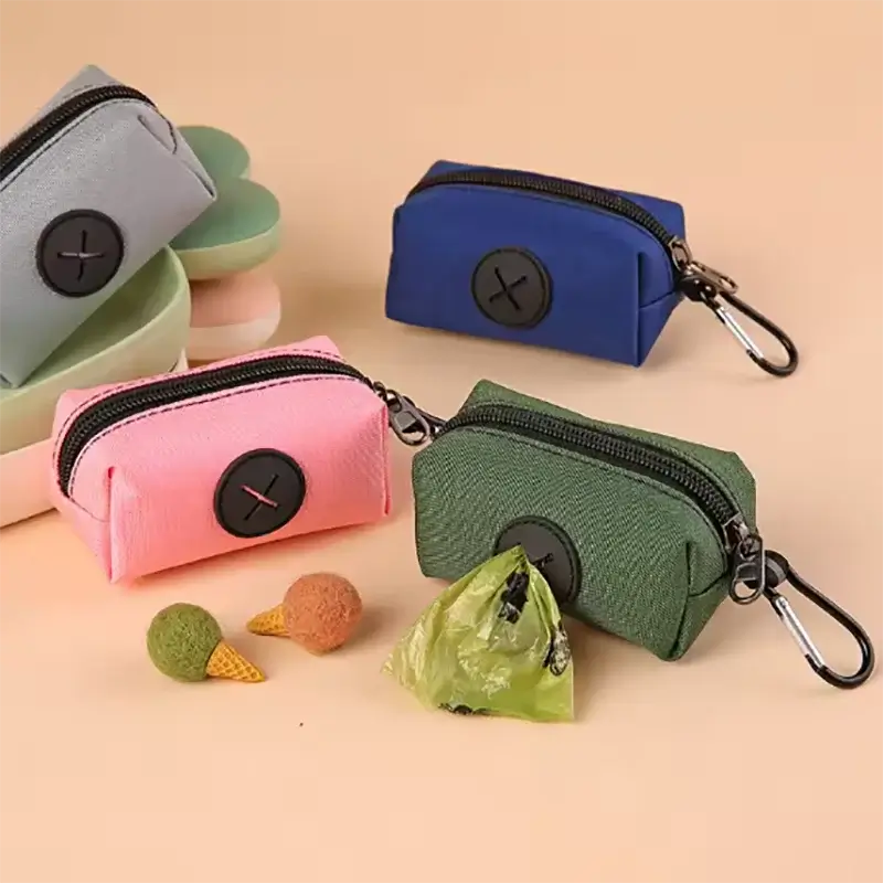 Canvas Dog Poop Bag Holder with Carabiner Clip