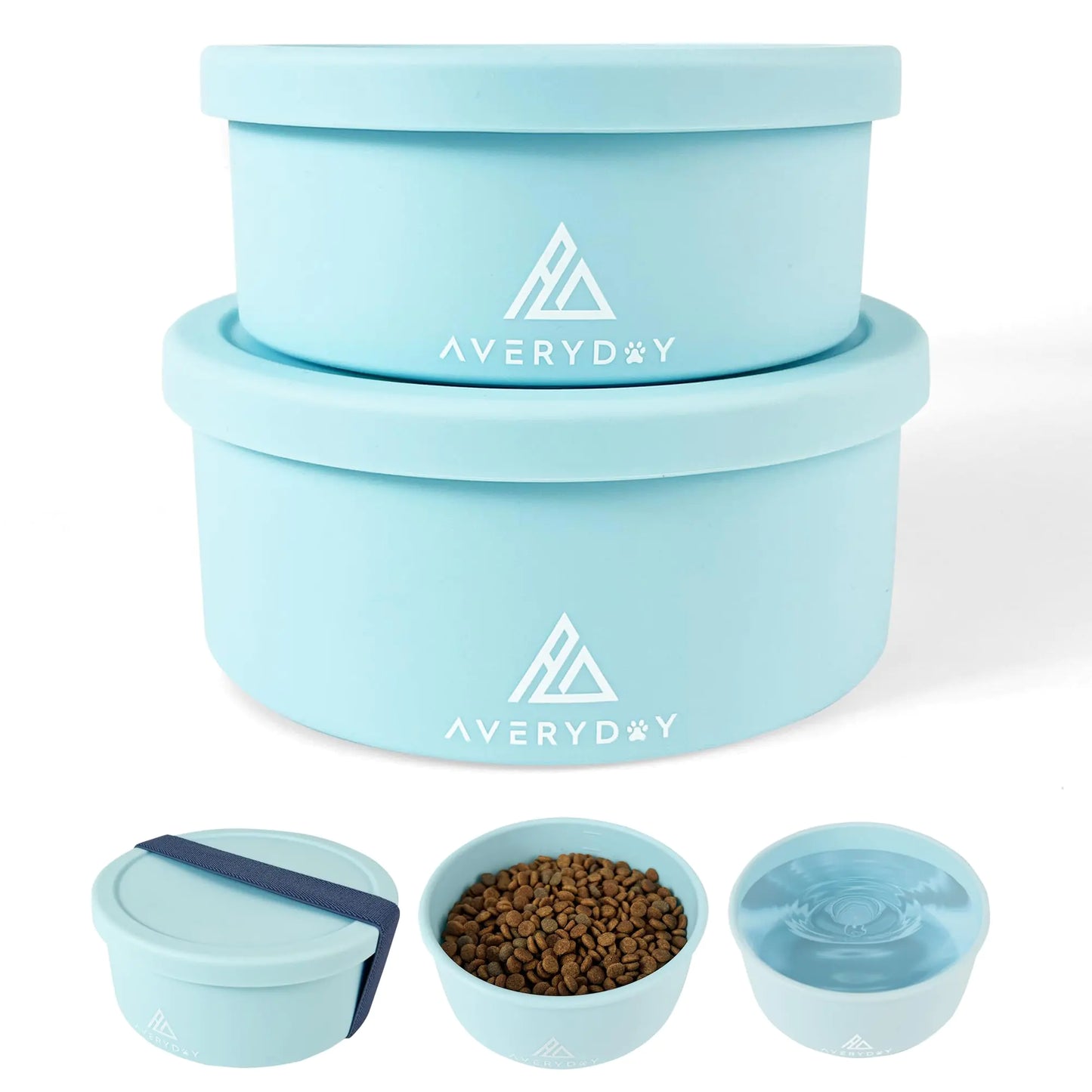 AVERYDAY 50 Oz Dual Dog Travel Bowls with Lids