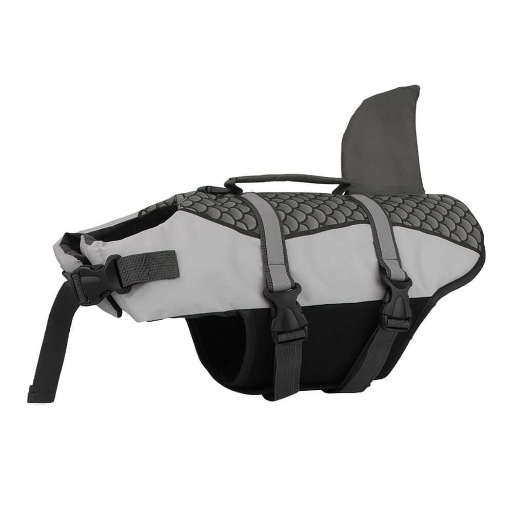 Dog Shark Life Jacket Vest Swim for pets, designed with high buoyancy and a stylish shark fin design.