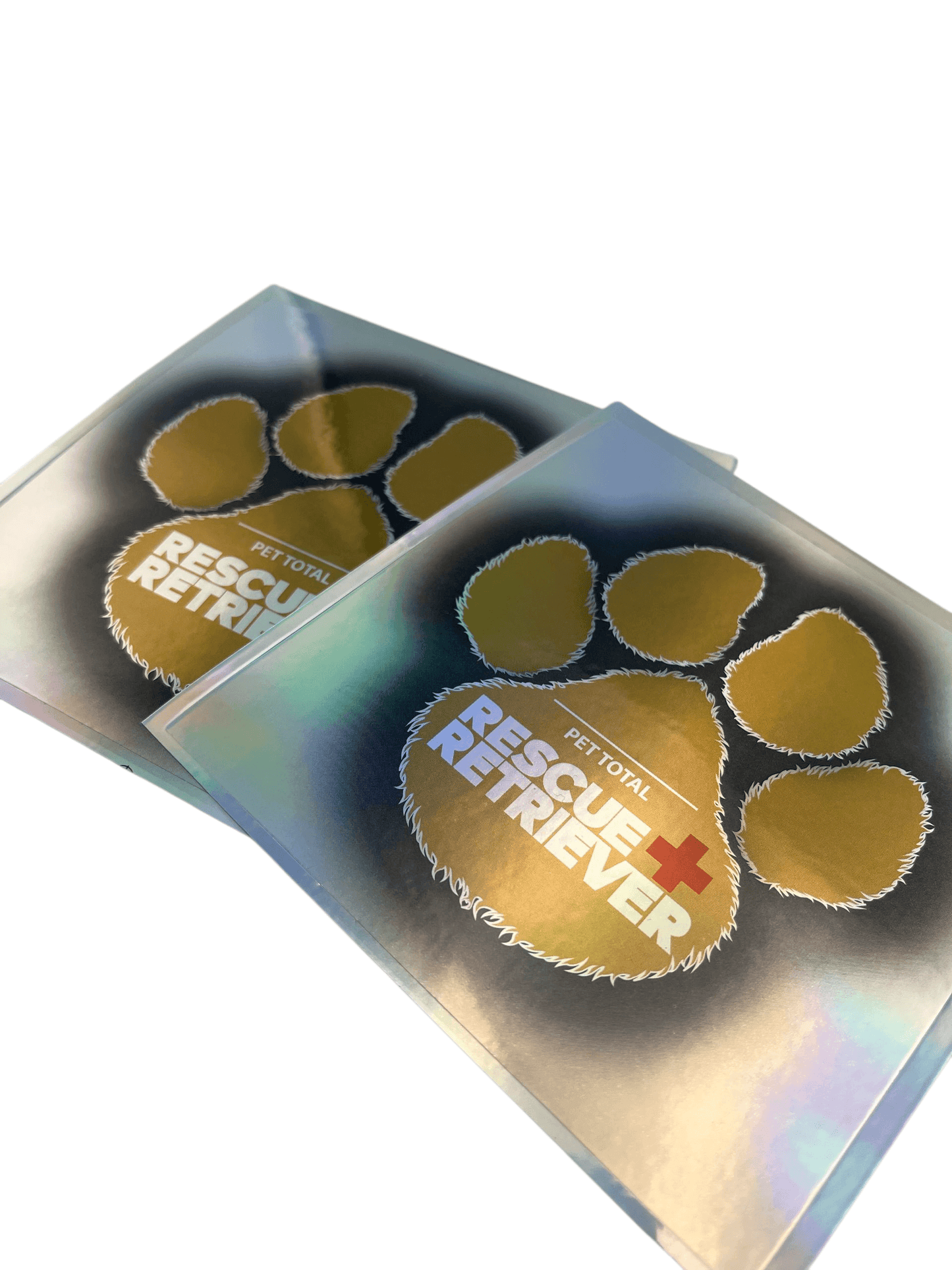Rescue+Retriever Pet Smoke Detector Safety Bundle stickers with a paw print design in shiny finish.