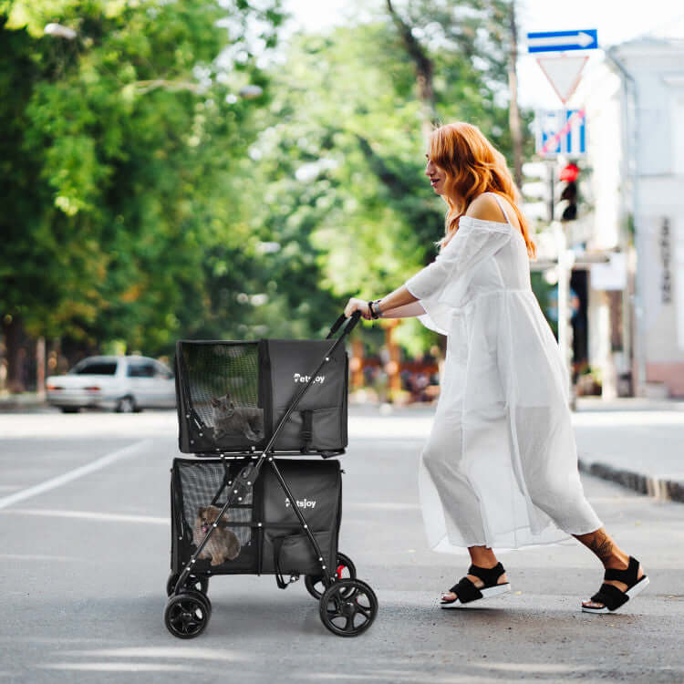 4-in-1 Double Pet Stroller with Detachable Carrier and Travel Carriage