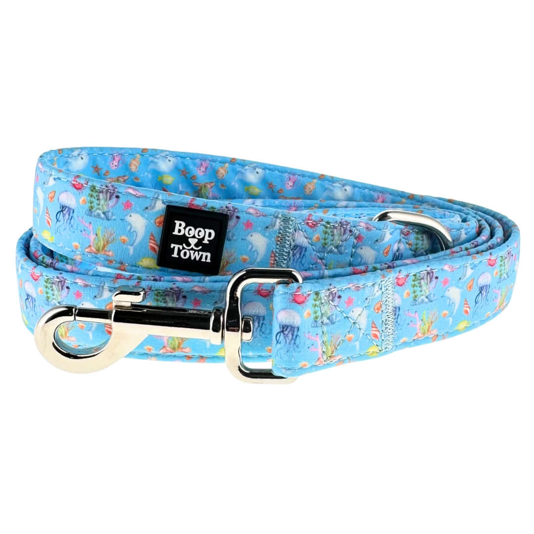 Boop Town Cute Dog Leashes 5 Feet Long, featuring a colorful underwater design with durable metal hardware.