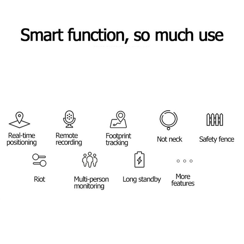 Smartpaws Small Gps Pet Tracker features icons for smart functions like real-time positioning and footprint tracking.