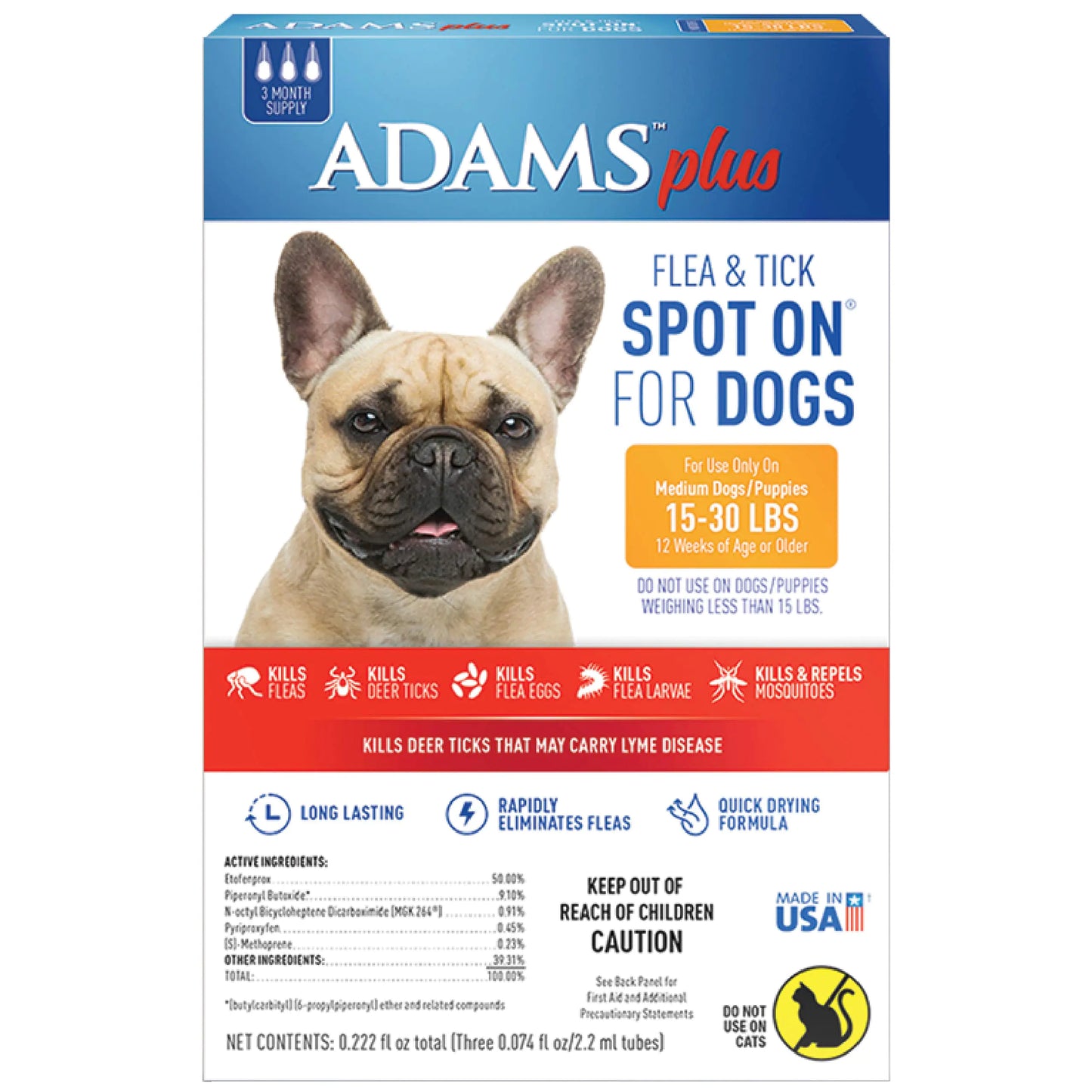 Adams Plus Medium Dog Flea & Tick Defense, 15-30 lbs, 3-Month Kit