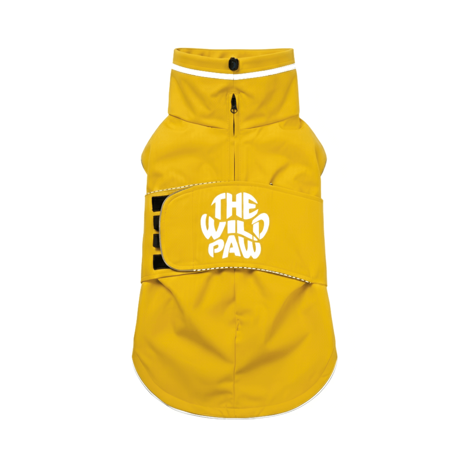 Wild Paw's WildGuard Rain Coat in bright yellow, designed for keeping dogs dry during rainy adventures.