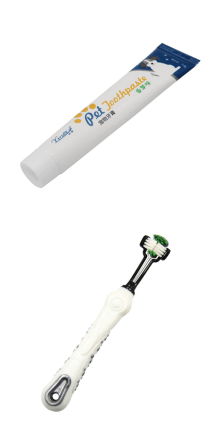 Dog Toothpaste by Dog Hugs Cat alongside a pet toothbrush for effective dental care.