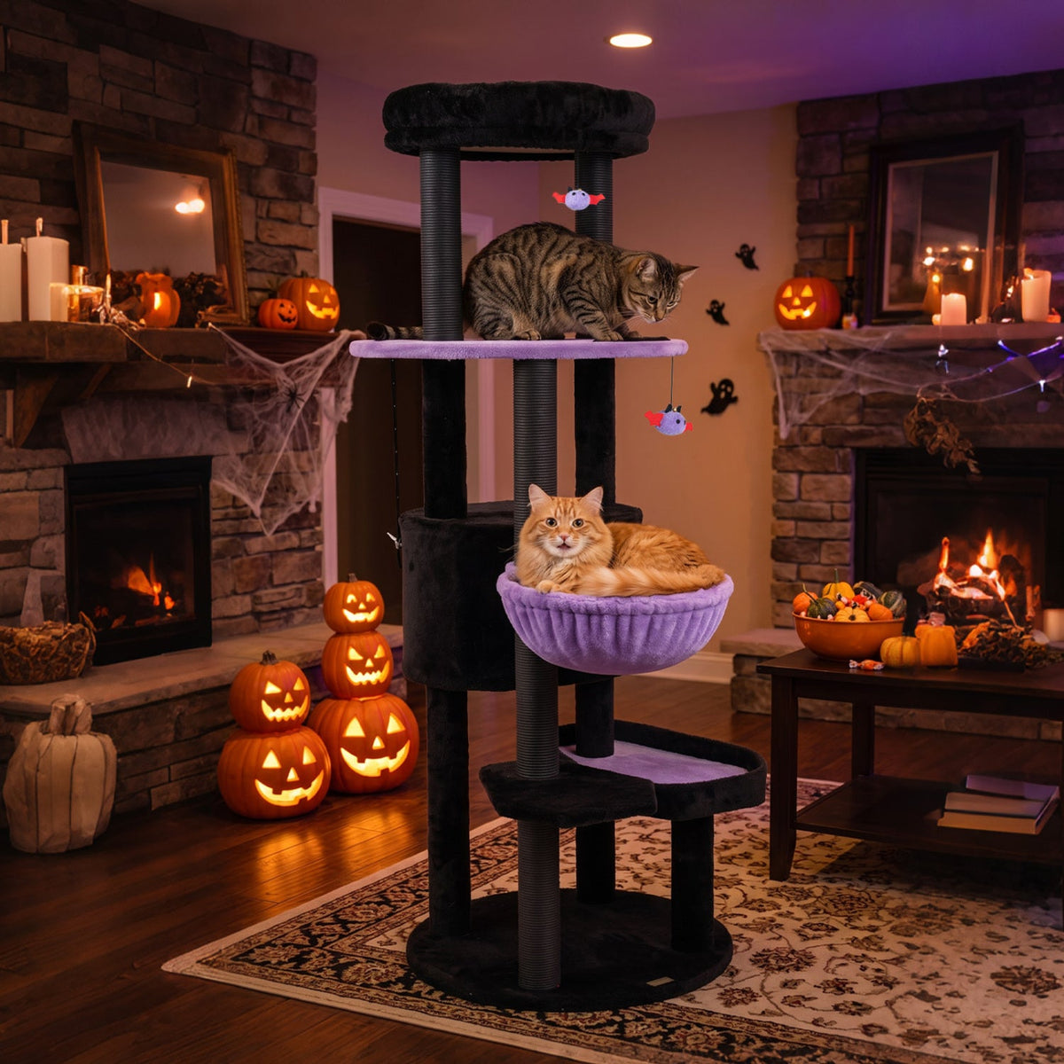 60" Gothic Cat Tower with Coffin Bed & Spider Toys