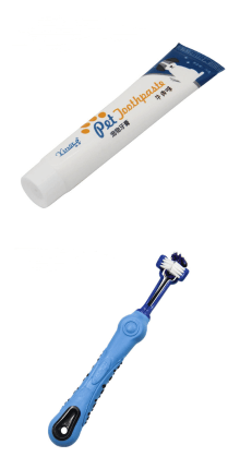 Dog Toothpaste by Dog Hugs Cat and a dog toothbrush for effective pet dental care.
