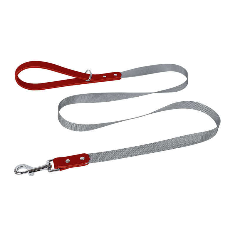 Leather Dog Harness Leash Set showcasing a red and gray leash for pets, designed for durability and style.