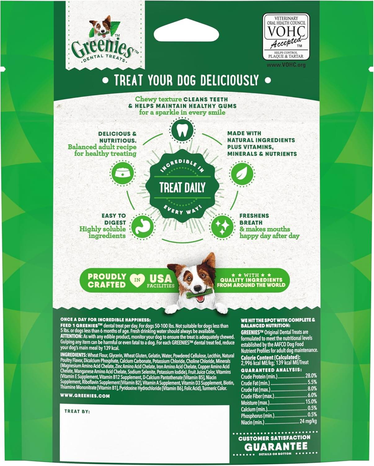 GREENIES Original Large Dental Treats package featuring dental dog chews for clean teeth and fresh breath.