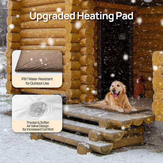 Outdoor Large Dogs Heating Pad showcased in snowy weather with upgraded heating features for large pets.