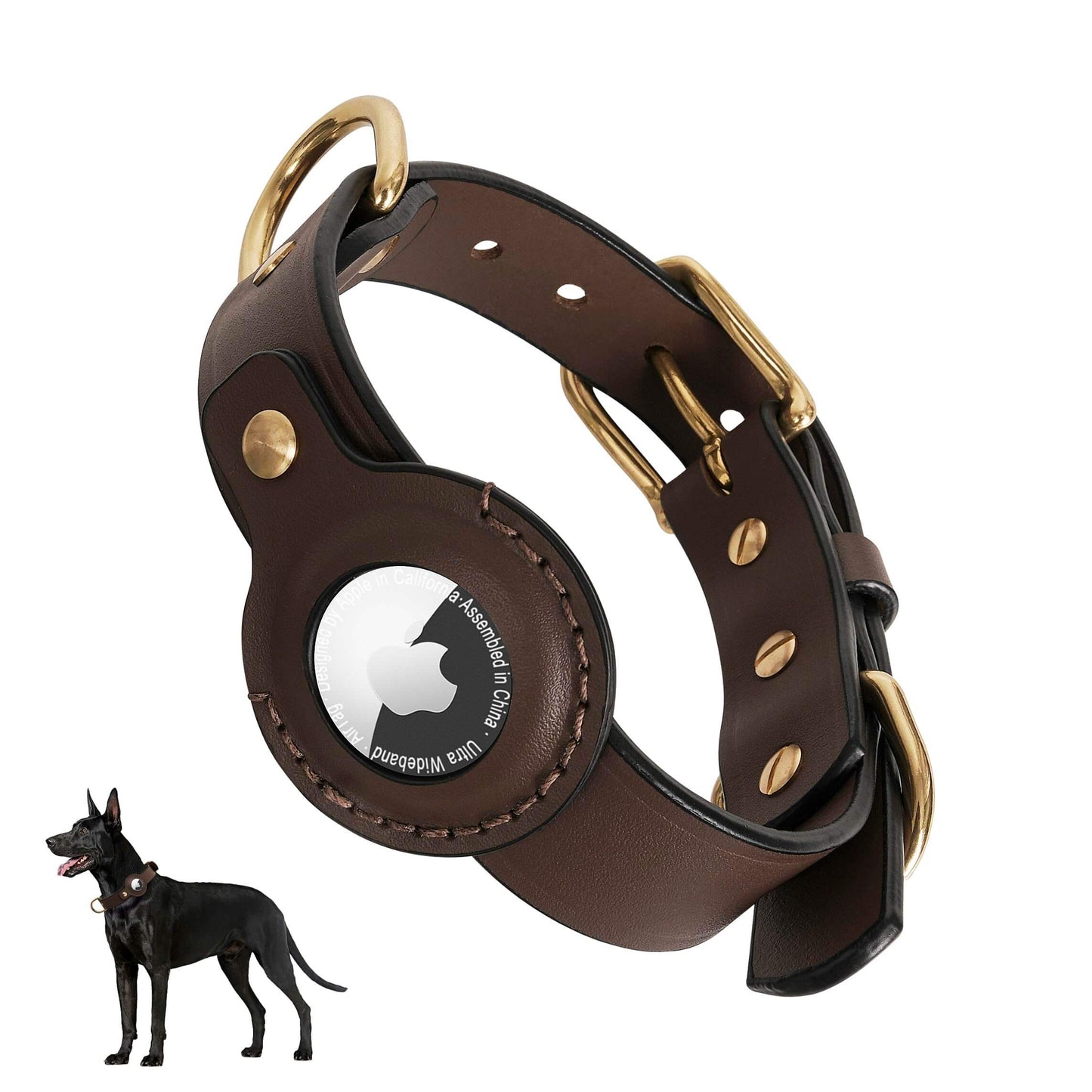 Airtag Luxury Leather Dog Collar with Airtag Holder