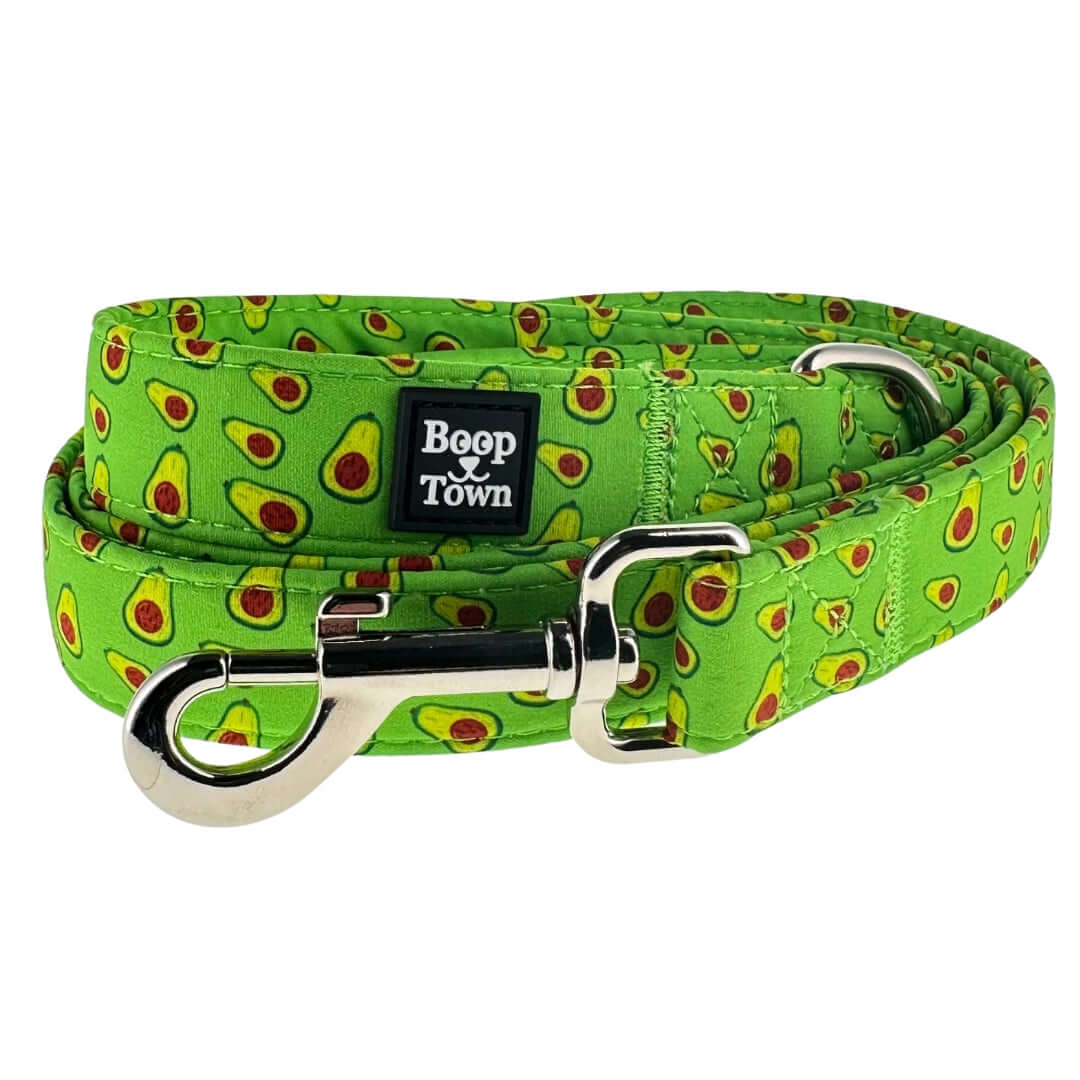 Boop Town Cute Dog Leashes 5 Feet Long featuring vibrant avocado pattern and durable metal hardware.