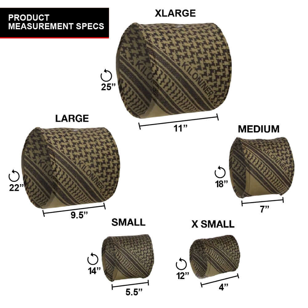Cooling Shemagh Scarf for Dogs size measurements including XLarge, Large, Medium, Small, and X Small.