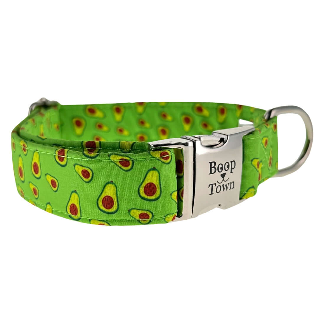 Boop Town Durable Soft Comfortable Cotton Dog Collars with avocado pattern design.