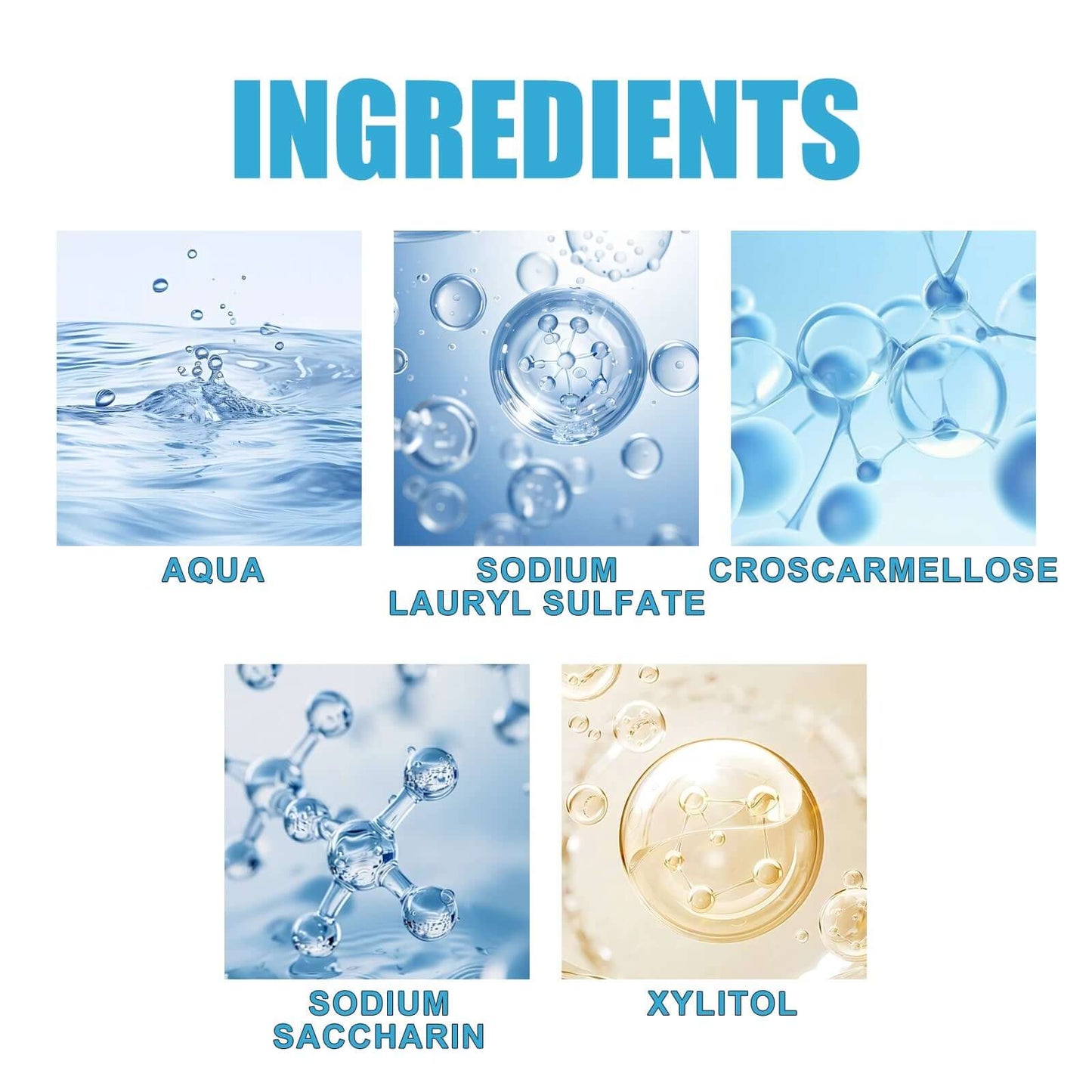 Ingredients for dog edible toothpaste for oral care and fresh breath including aqua, sodium lauryl sulfate, and xylitol.