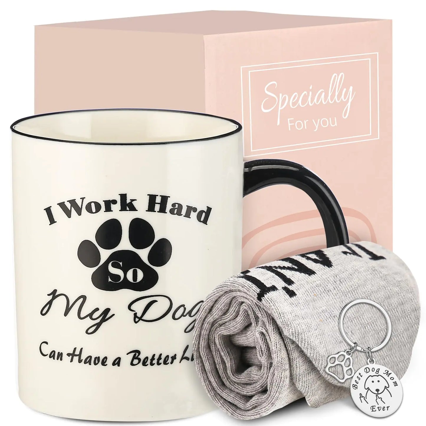 Dog Lover Mom Gift Set with Fun Mug & Socks