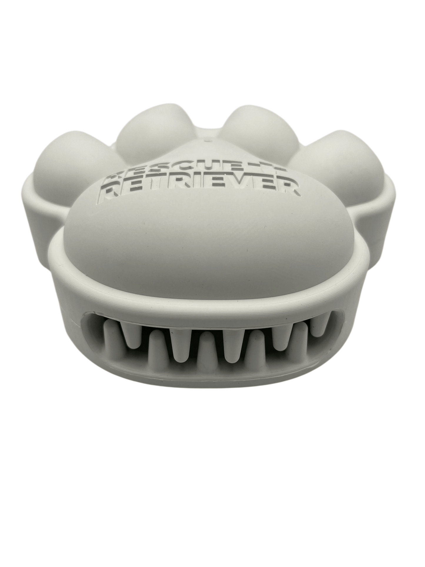Rescue+Retriever Pet Smoke Detector Safety Bundle chew toy in the shape of a paw, designed for durability and pet enrichment.