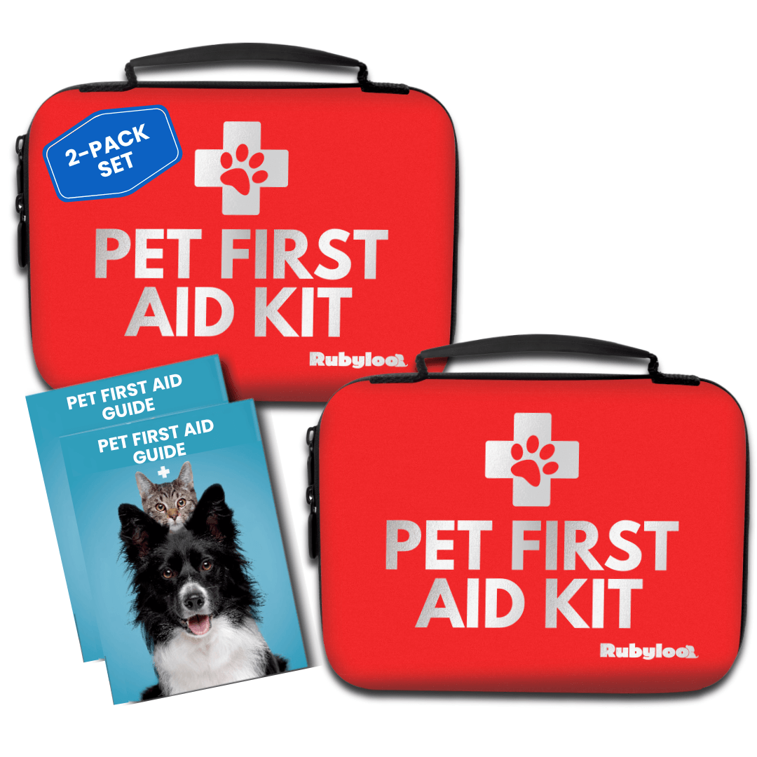 2-Pack Set Pet First Aid Kit for Dogs Vet Approved Essentials, red emergency kits with paw print logo and guide booklets for cats & dogs