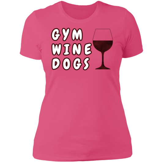 Ladies' Boyfriend T-Shirt Gym, Wine, Dogs-0