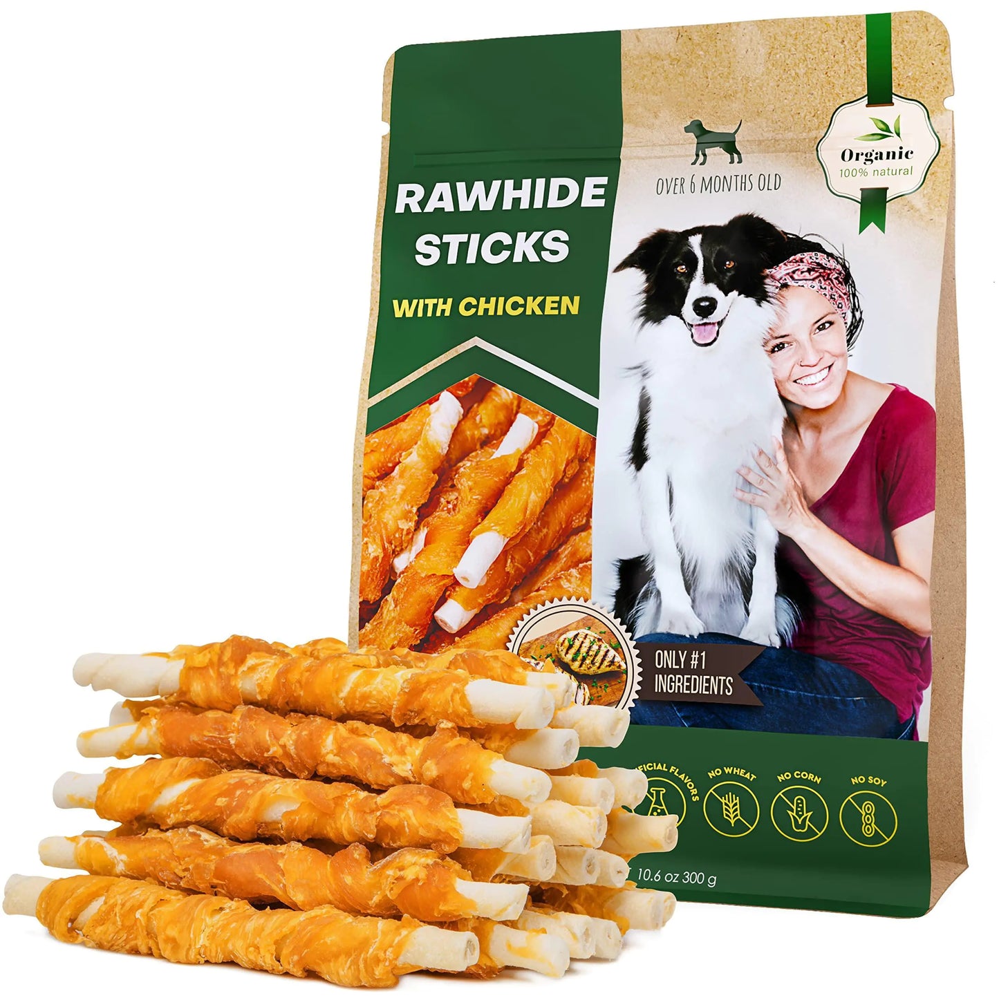 Chicken-Wrapped Rawhide Chew Sticks for Dogs