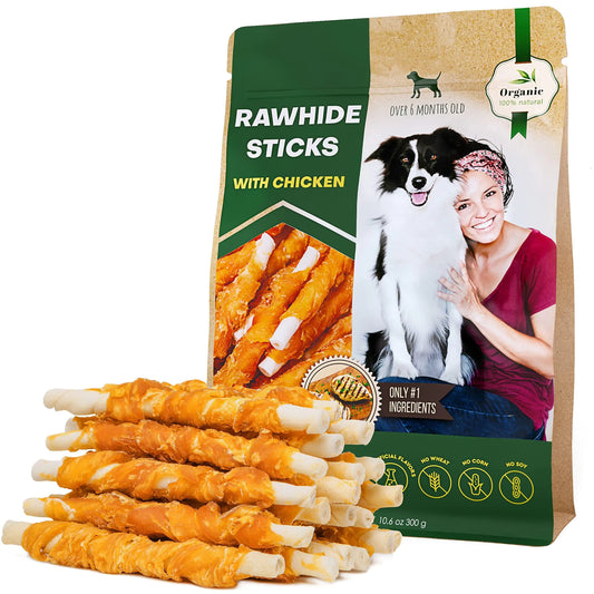 Chicken-Wrapped Rawhide Chew Sticks for Dogs