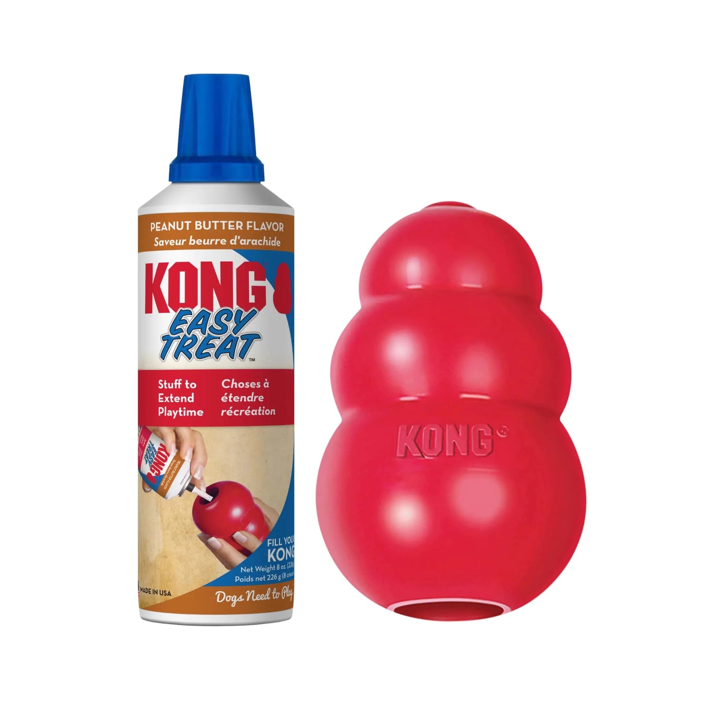 KONG Classic Chew & Fetch Dog Toy with Peanut Butter Spray - 8 oz Large