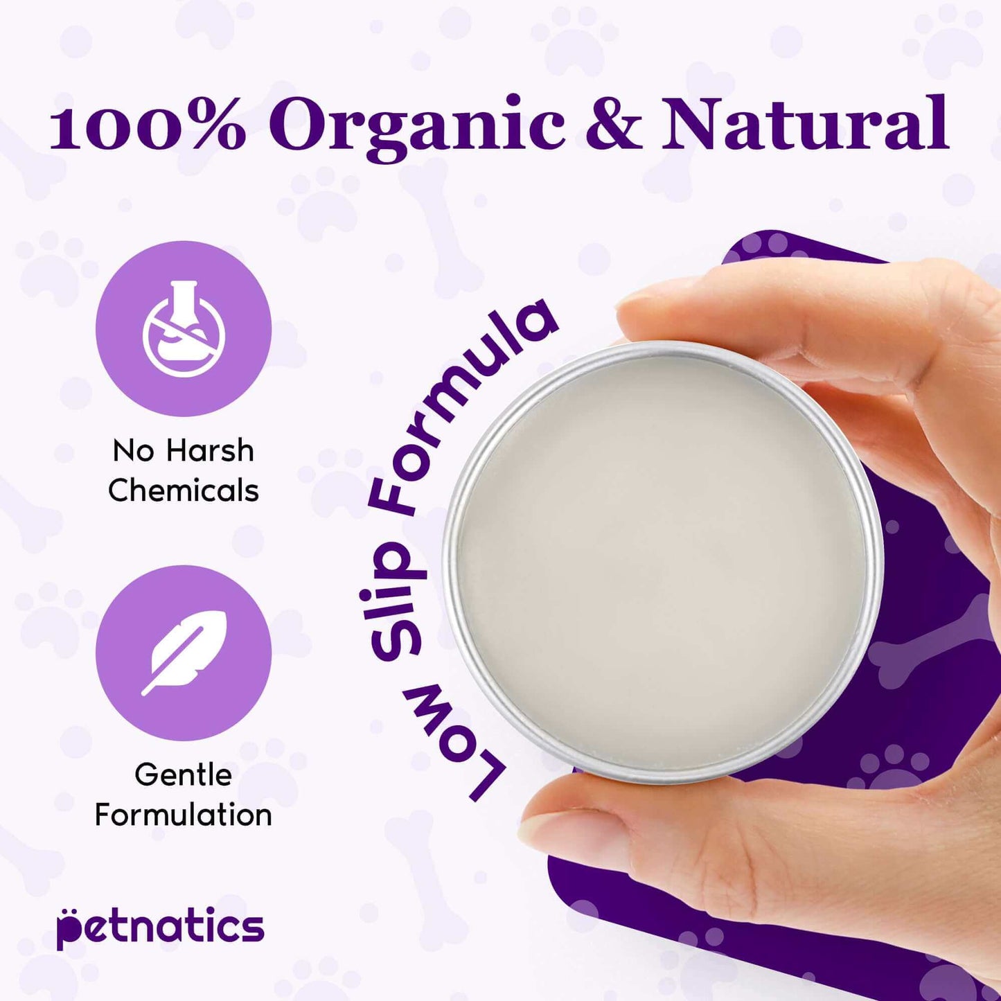 100% Organic & Natural PawBalm Reduced Slip Dog Paw Balm, gentle formulation without harsh chemicals.