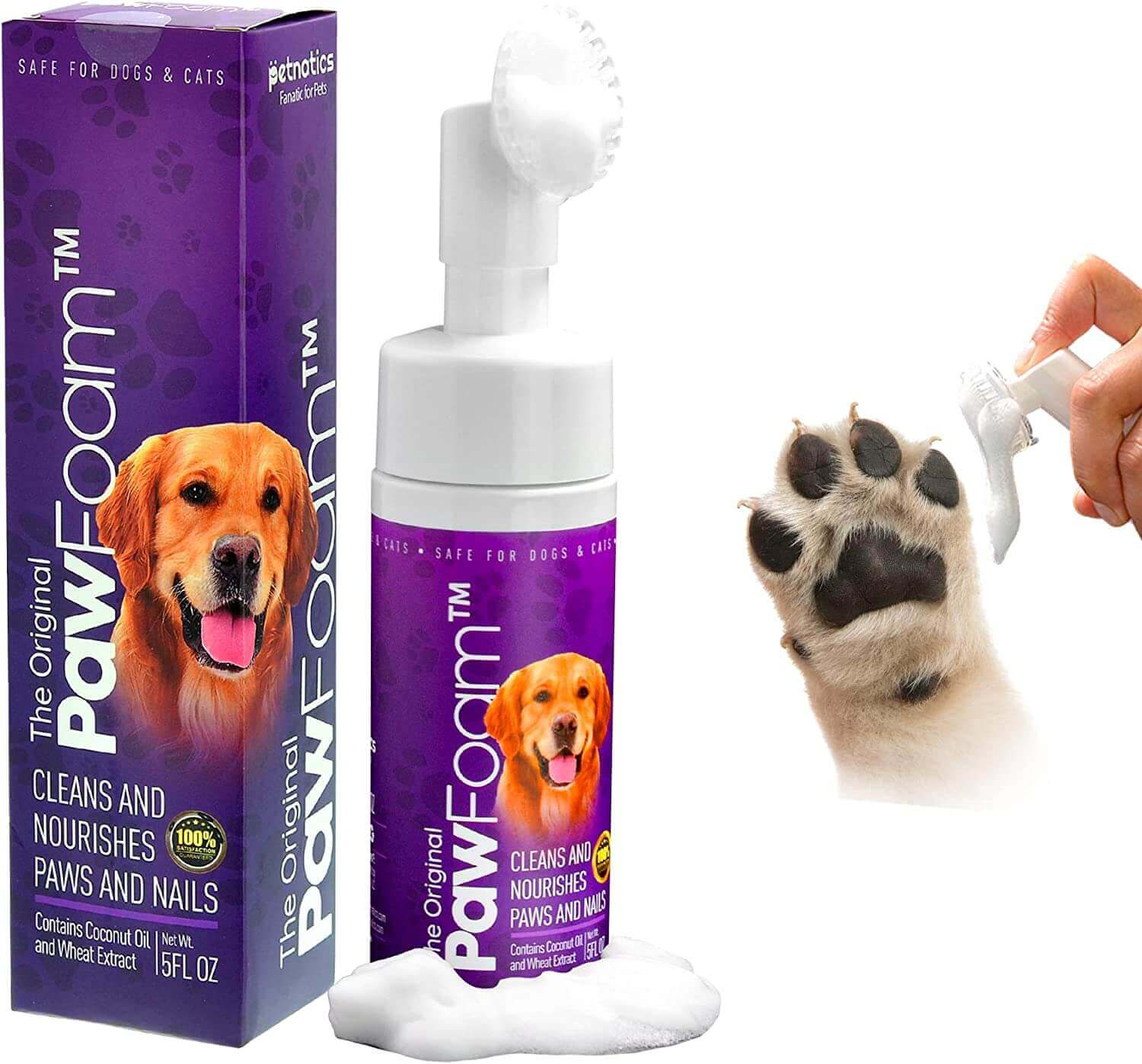 Dog Paw Foam - The Original PawFoam™ packaging with foam and dog paw for cleaning and nourishment.