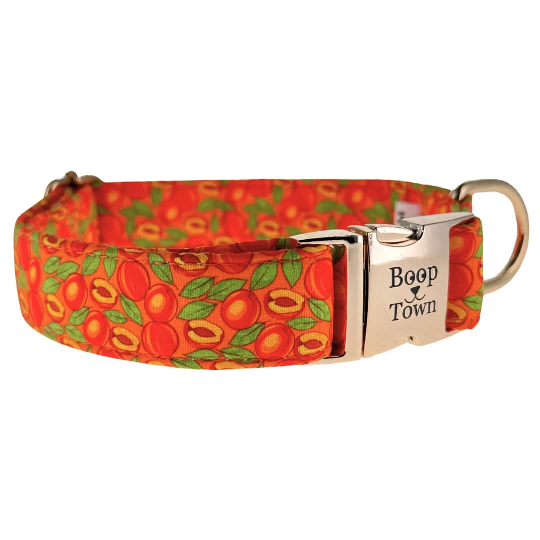Boop Town Durable Soft Comfortable Cotton Dog Collars with colorful fruit pattern and secure metal buckle.