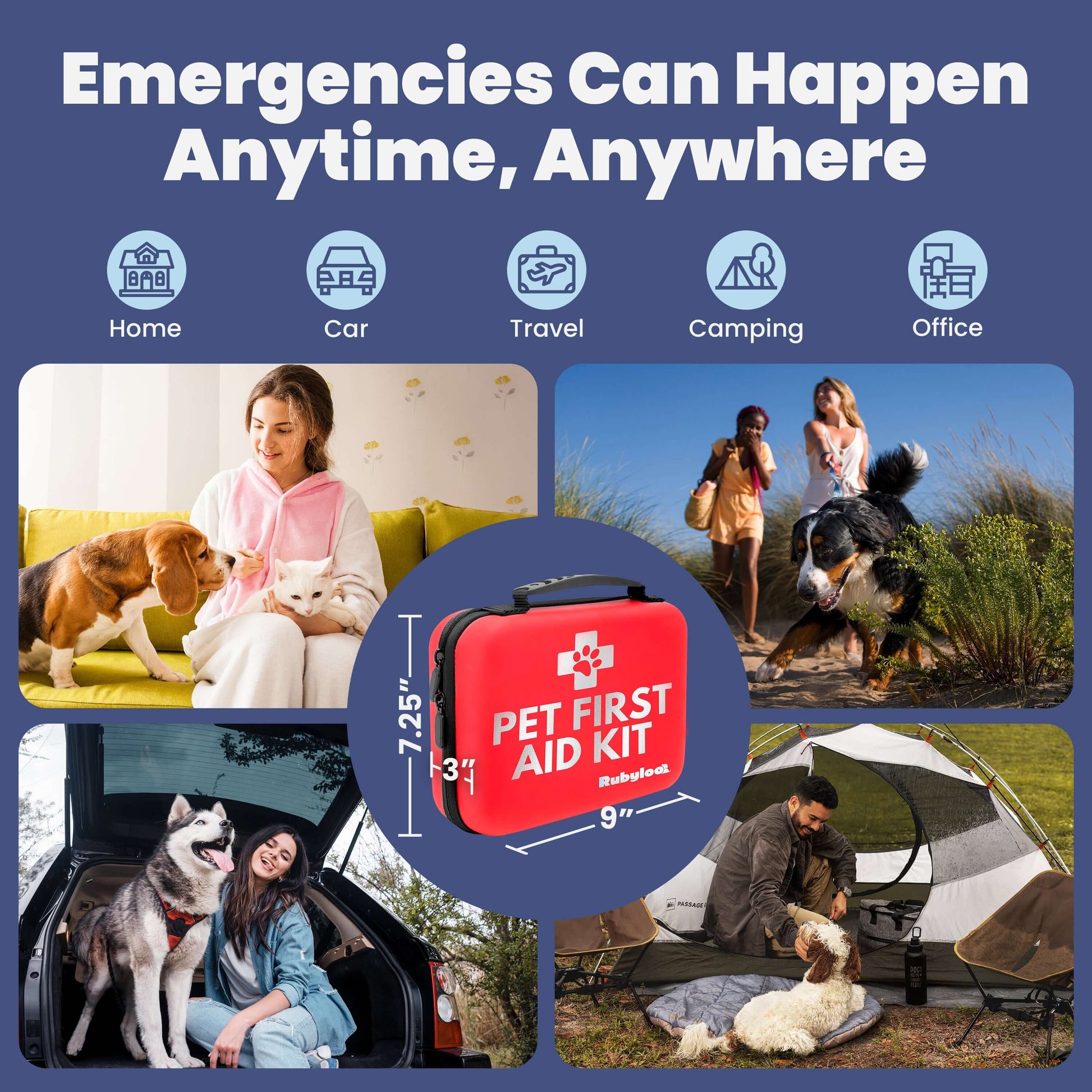 Pet First Aid Kit for Dogs Vet Approved Essentials, compact for home, car, travel, camping.
