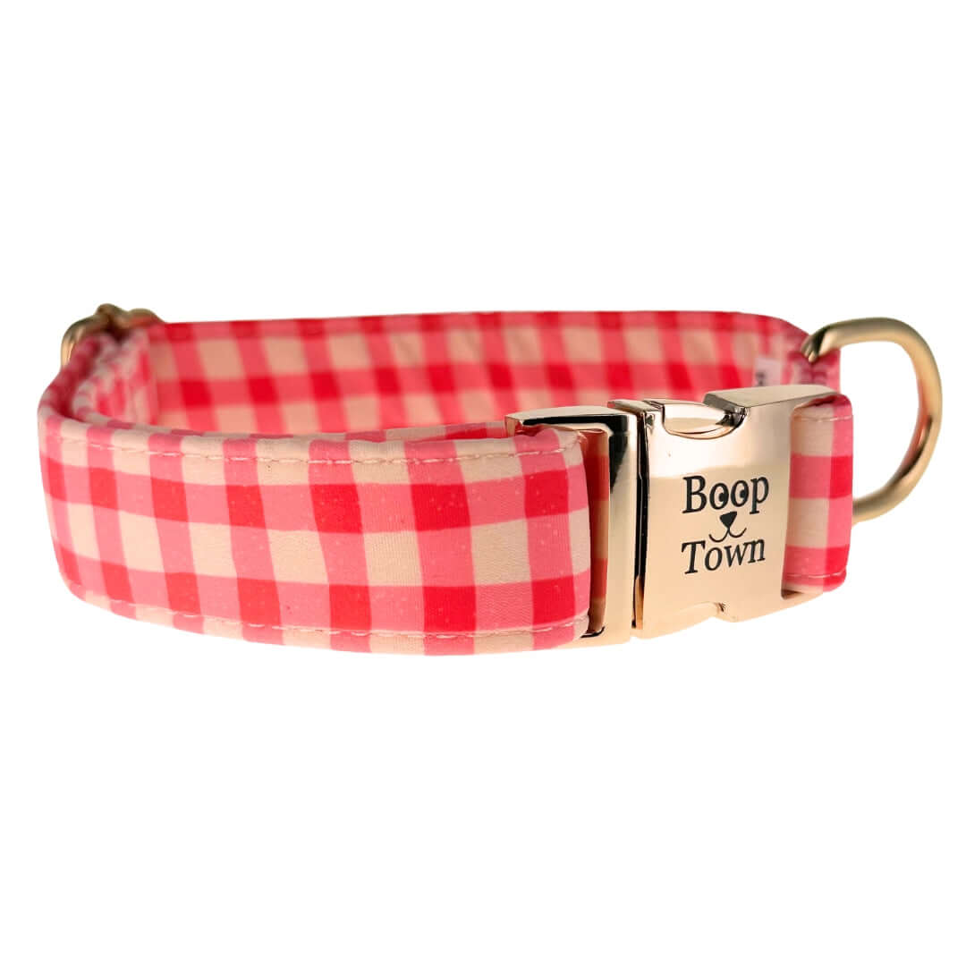 Boop Town Durable Soft Comfortable Cotton Dog Collars in red gingham pattern for pets