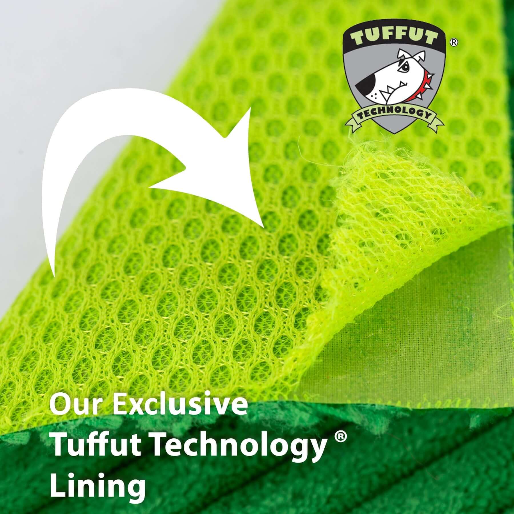 Close-up of the Dottie Cow Knottie Plush Dog Toy's exclusive Tuffut Technology lining for durability.