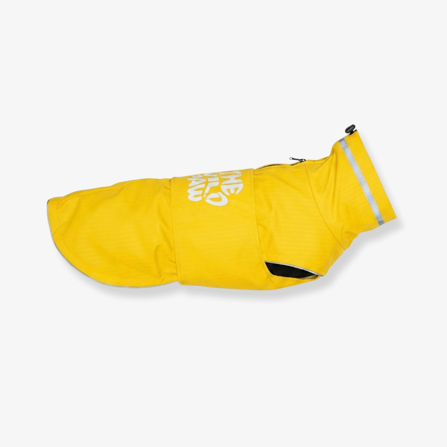 Wild Paw's WildGuard Rain Coat in bright yellow, offering waterproof protection for dogs during rainy adventures.