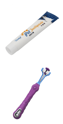 Dog Toothpaste by Dog Hugs Cat with a dual-headed dog toothbrush in a playful design for effective dental care.
