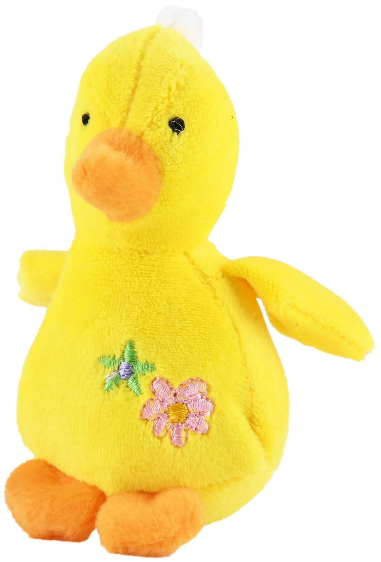 Baby Duck Plush Squeaker Dog Toys - cute yellow plush duck with embroidered flowers, perfect for dogs.