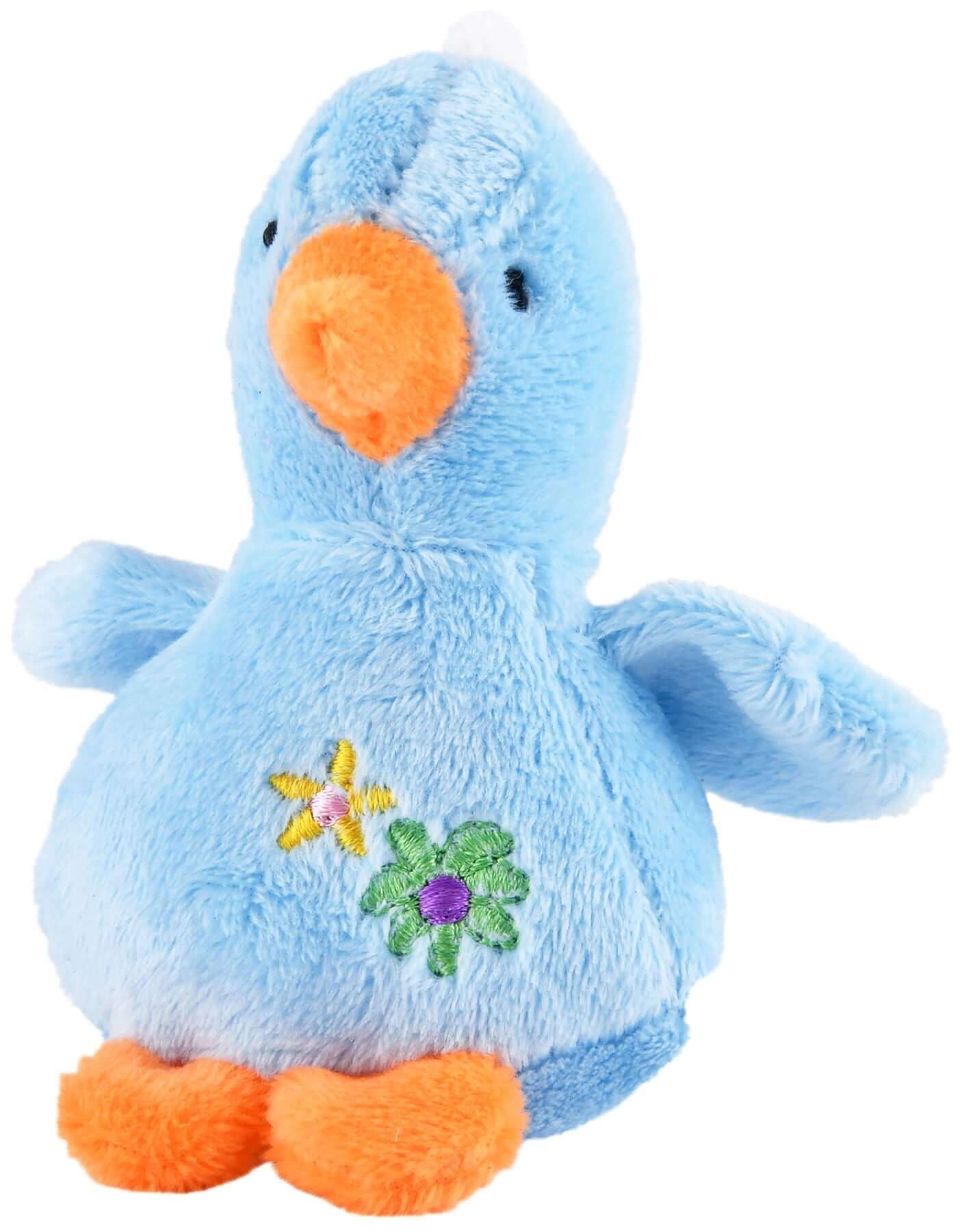 Baby Duck Plush Squeaker Dog Toys in soft blue plush with embroidered flowers and orange beak.